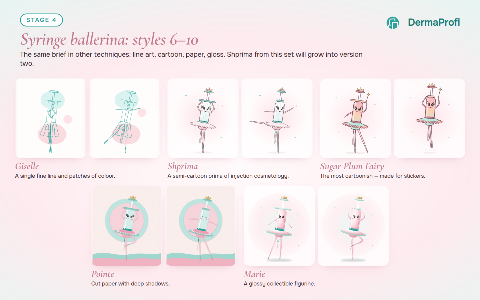 Stage 4 · Syringe ballerina: styles 6–10